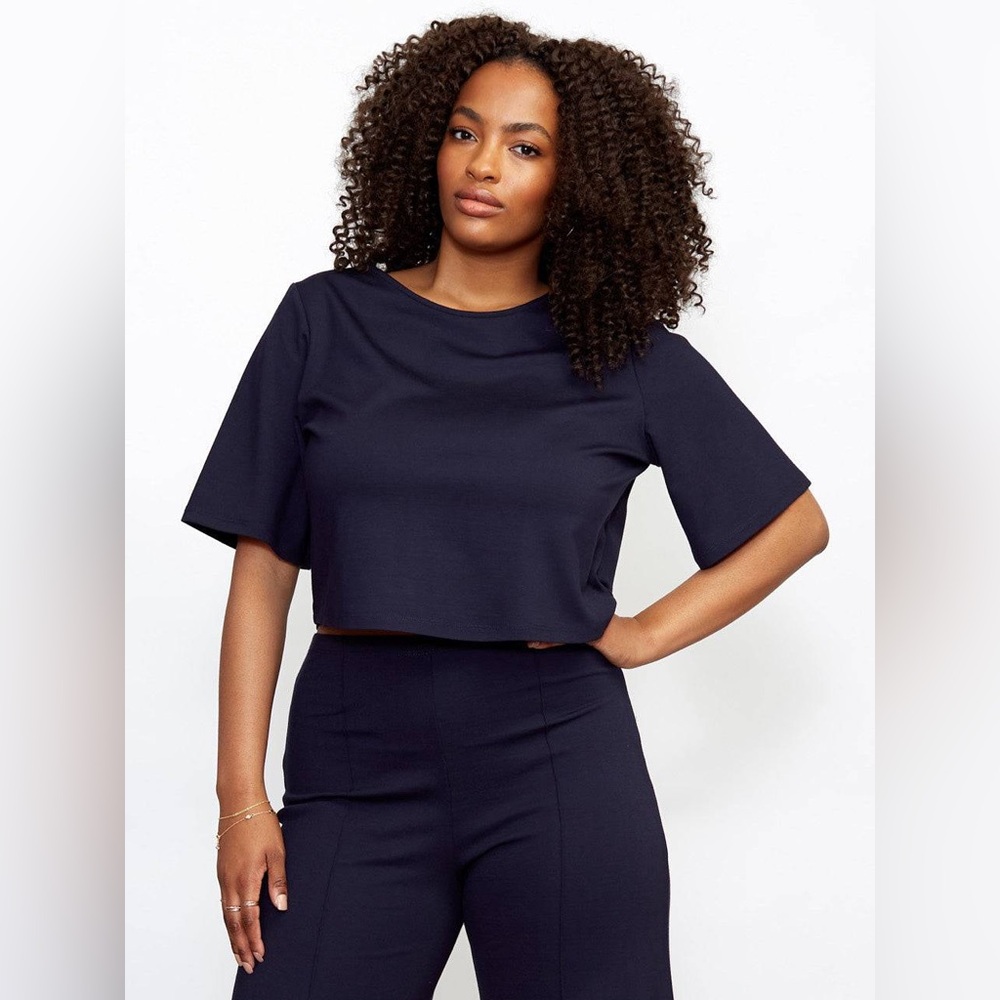 Ripley Rader | Ponte Knit Short Sleeve Top | Navy | Size XL (1+)